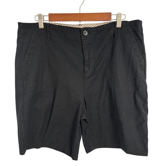 Caffe Marrakesh Black Flat Front Bermuda Casual Summer Stretch Shorts Size 16 - Picture 1 of 9